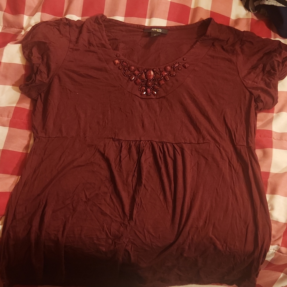 Style & Co jeweled Burgandy short sleeve shirt size 2x